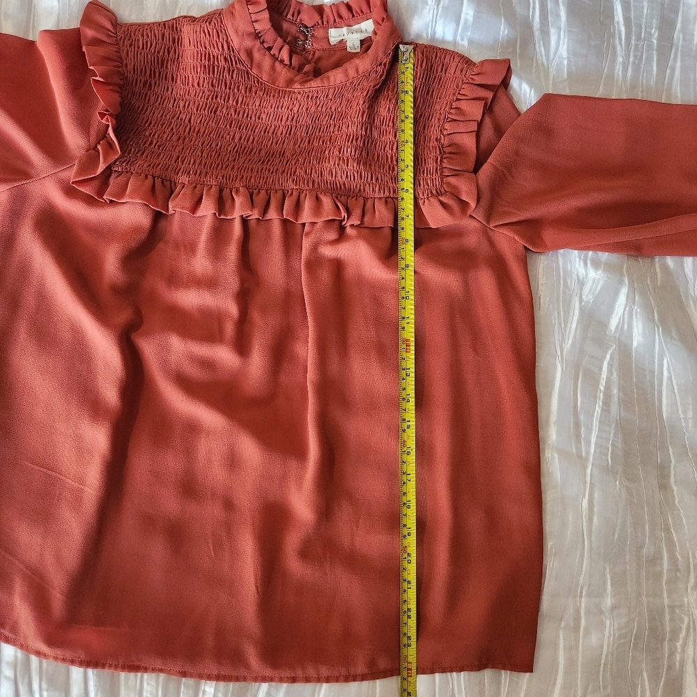 Promesa Rust Ruffle Blouse Size Large - Picture 8 of 10